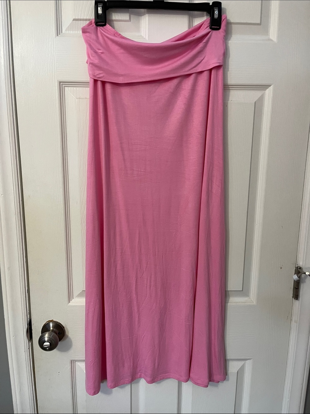 Pink Fold-Over Waist Maxi Skirt